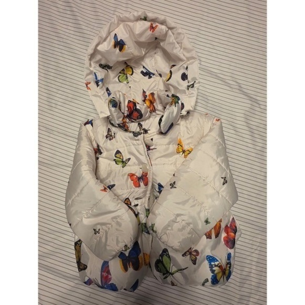 1167 Mini Fashion Toddler Girls Butterfly Print Puffer Jacket Wht Size 12 Hooded